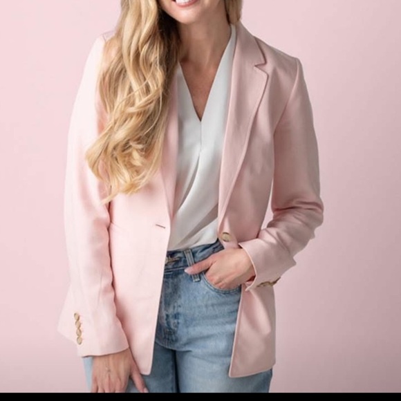 LOFT light pink blazer single button front lyocell linen blend suit jacket Sz 0 - Picture 1 of 9